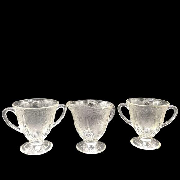 Hazel-Atlas ROYAL LACE Clear Depression Glass Footed Creamer, 2 Open Sugar Bowls - Picture 1 of 8